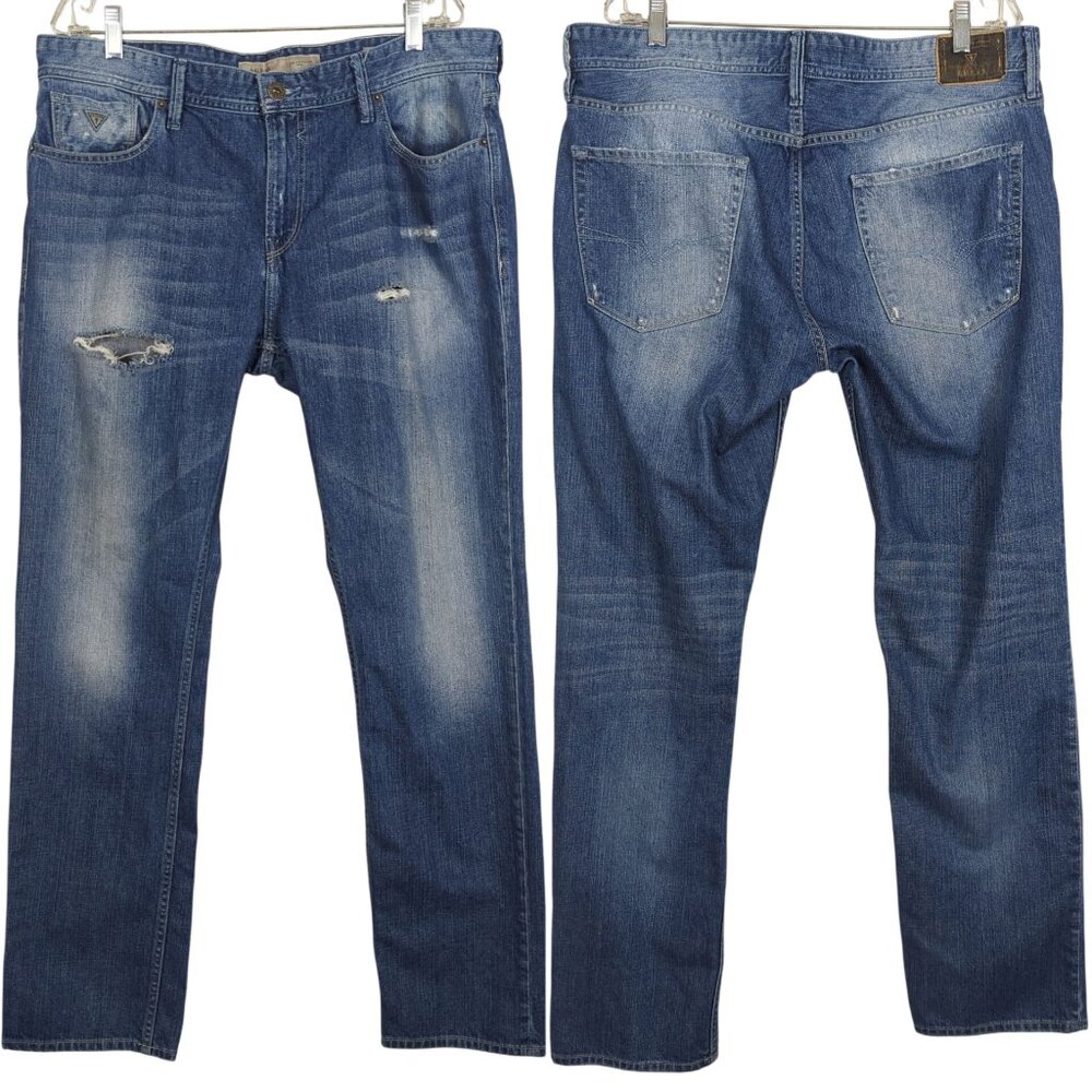 GUESS Men's Jeans 38 x 32 Los Angeles 1981 Robertson Slim Tapered Distressed